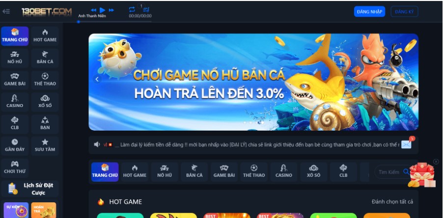 Giao diện chính 130bet được thiết kế cực chuyên nghiệp