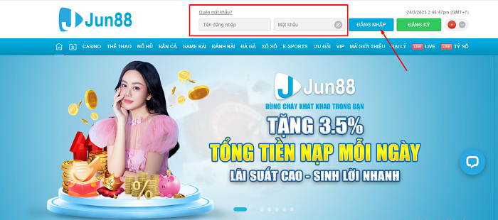 Đăng nhập tài khoản tại Jun88